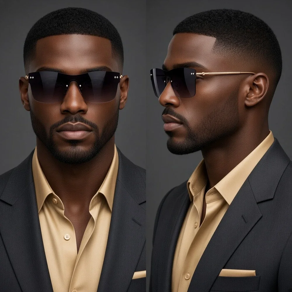 Mens Sunglasses Gold Frame Black Gradient Lens Y2K Hip Hop Cholo Business Wear